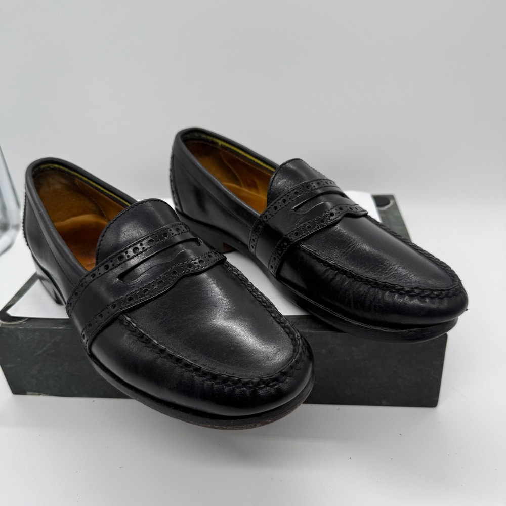 Polo Ralph Lauren Penny Loafers Mens 7 D Black Leather Wingtip Brogue Brazil